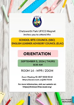 SSC/ELAC Orientation Flyer - September 5, 2024